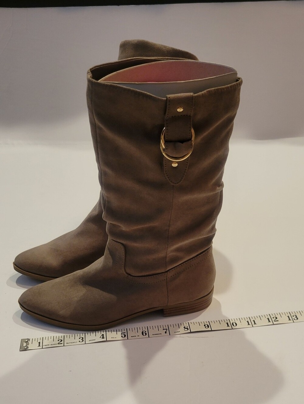 Taupe Mid-Calf Suede Boots - Women's Fashion Boots Never Worn
